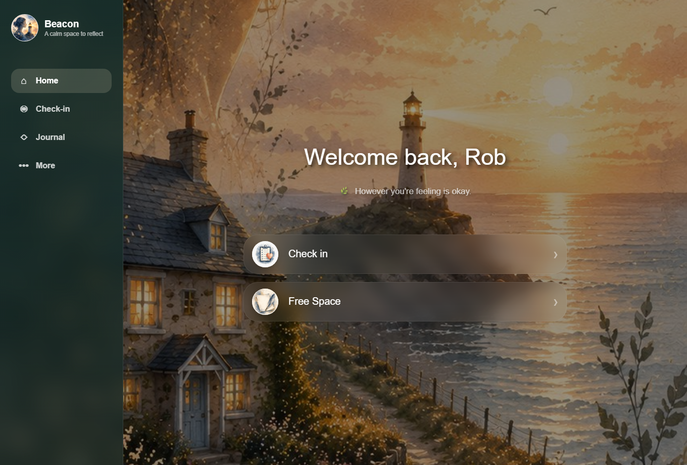 Beacon Web application home screen displayed in a desktop browser layout